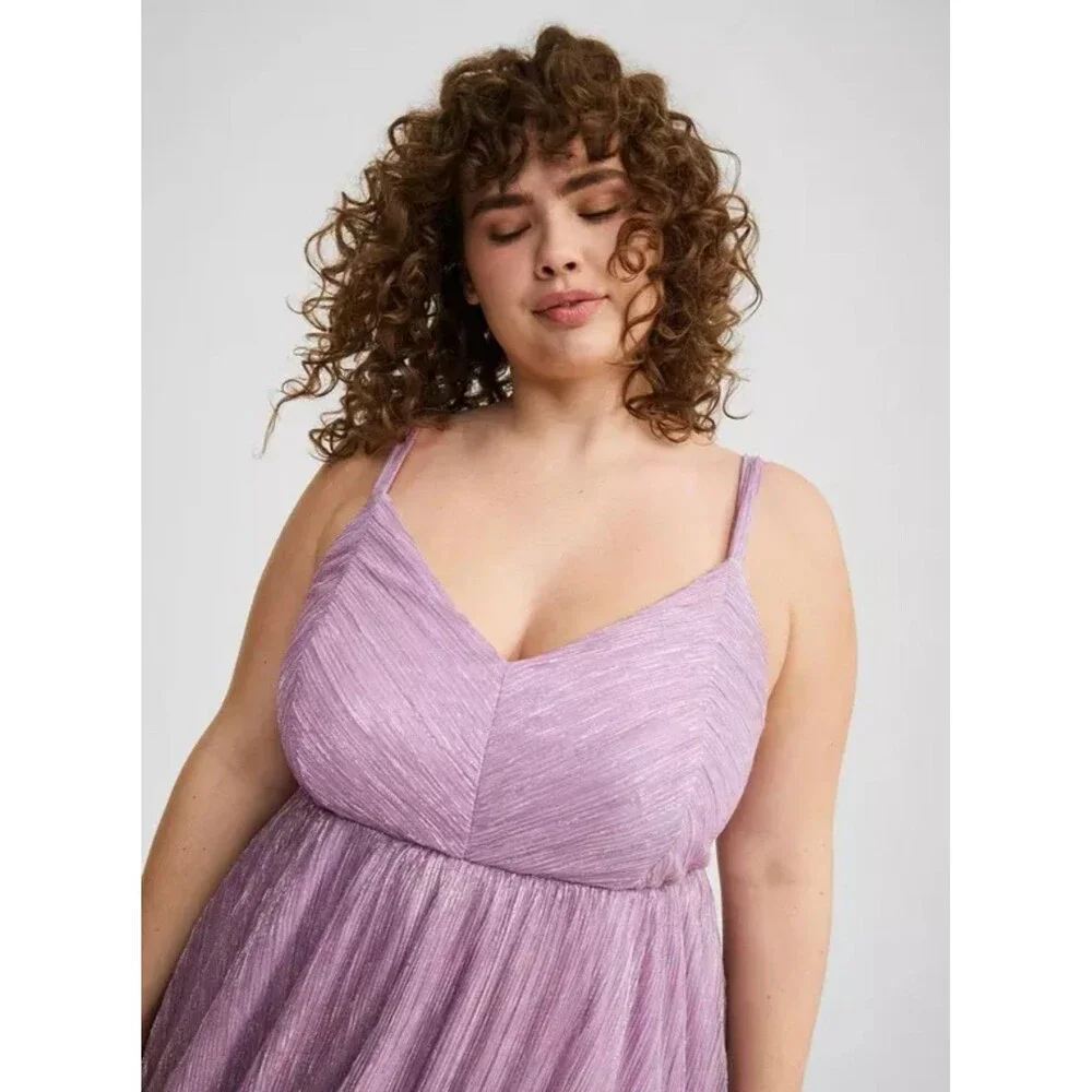 Torrid NWT 0X Dusk Purple Shimmer Mermaid Fantasy Tea Length Sleeveless Dress - Picture 3 of 6